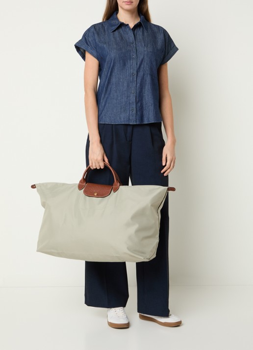 Longchamp Le Pliage reistas XL met leren details - voorkant 3 grijs