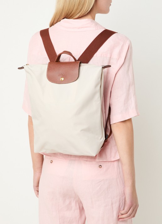 Longchamp Le Pliage rugzak M met leren details - voorkant 5 creme