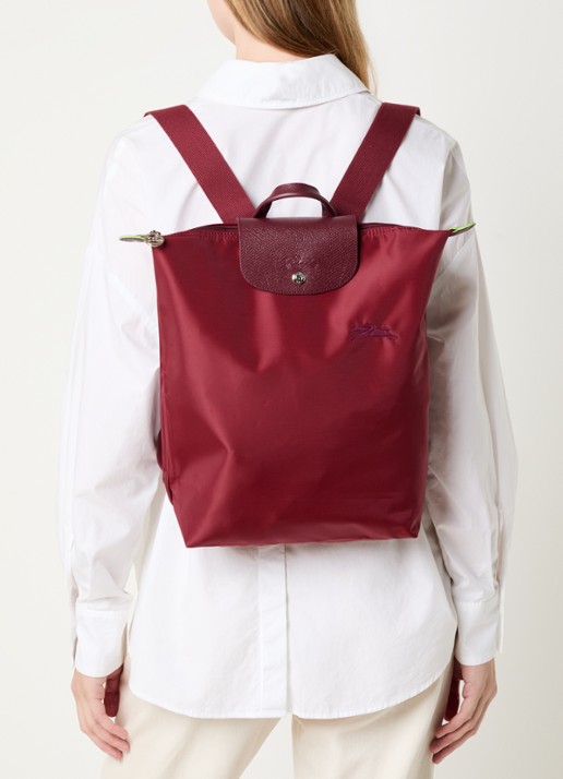 Longchamp Le Pliage rugzak M met leren details - voorkant 5 bordeauxrood