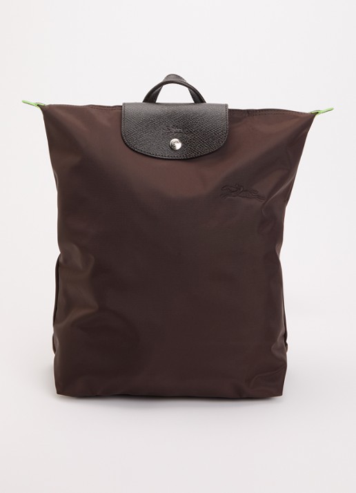 Longchamp Le Pliage rugzak M met leren details - voorkant donkerbruin