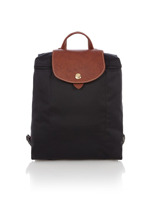 Longchamp Le Pliage rugzak met leren details - voorkant zwart