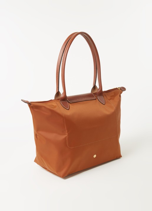 Longchamp Le Pliage schoudertas L met leren details - achterkant cognac