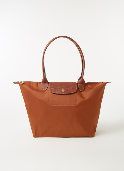 Longchamp Le Pliage schoudertas L met leren details - voorkant 2 cognac