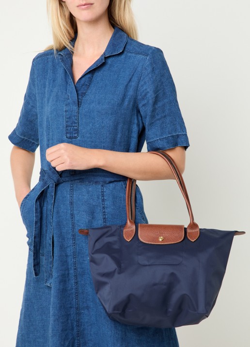 Longchamp Le Pliage schoudertas M met leren details - voorkant 7 donkerblauw