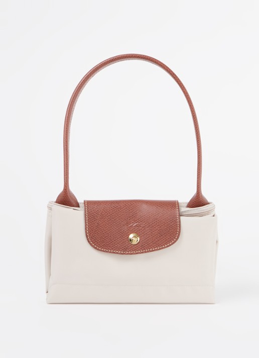 Longchamp Le Pliage schoudertas M met leren details - detail 6 creme