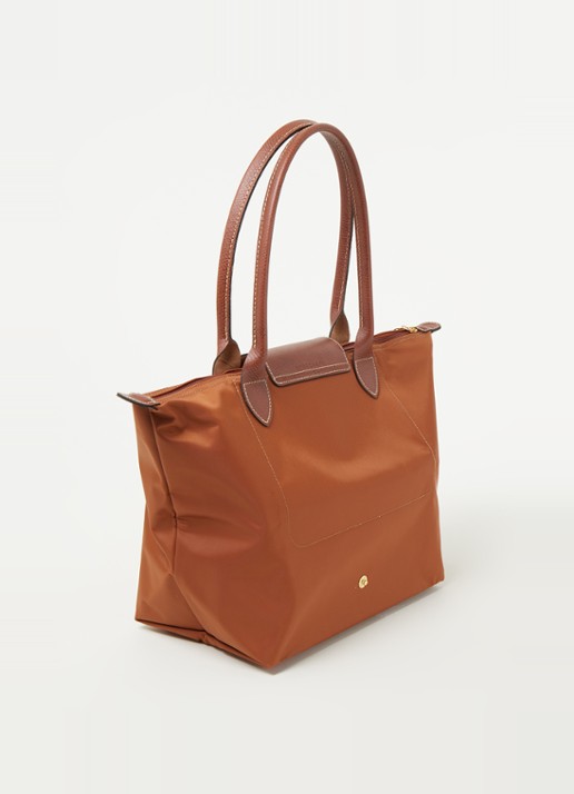 Longchamp Le Pliage schoudertas S met leren details - achterkant 5 cognac