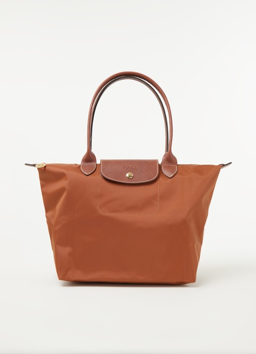 Longchamp Le Pliage schoudertas S met leren details - voorkant cognac