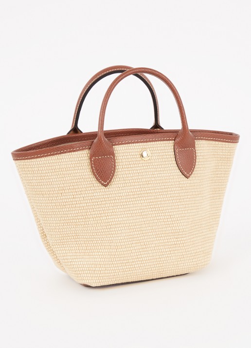 Longchamp Le Pliage XS Basket crossbodytas van raffia met leren details - achterkant 6 donkerbruin