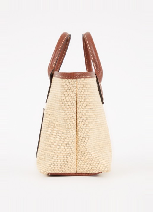 Longchamp Le Pliage XS Basket crossbodytas van raffia met leren details - detail 5 donkerbruin