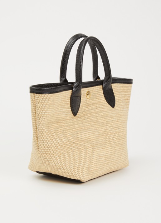 Longchamp Le Pliage XS Basket crossbodytas van raffia met leren details - achterkant 7 zwart