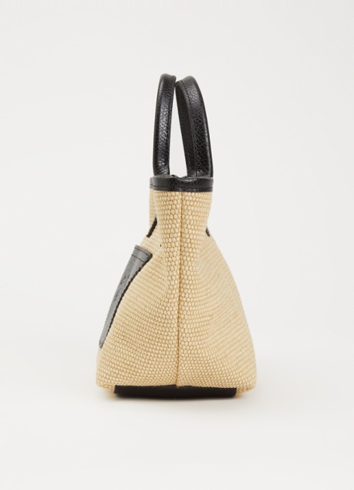 Longchamp Le Pliage XS Basket crossbodytas van raffia met leren details - detail 5 zwart