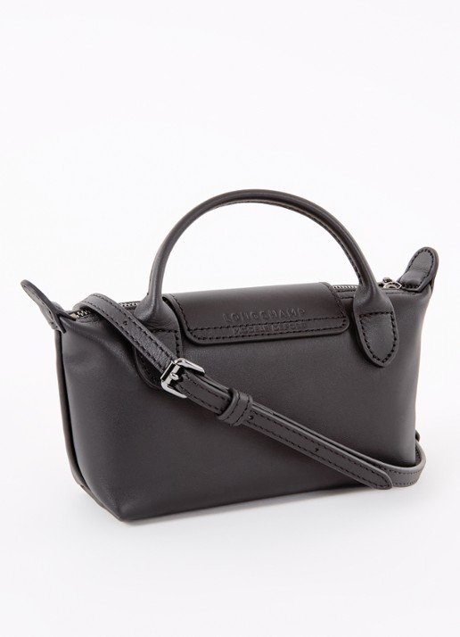 Longchamp Le Pliage Xtra handtas XS van leer met afneembare schouderriem - achterkant zwart
