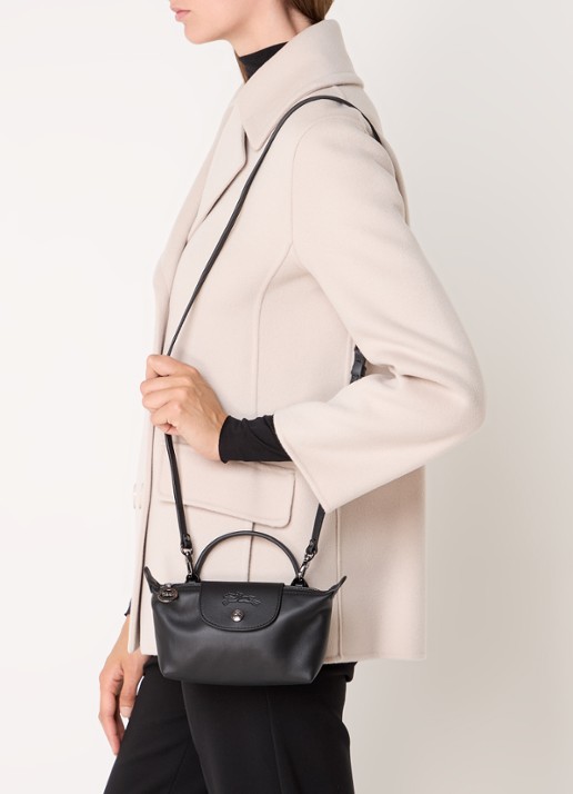 Longchamp Le Pliage Xtra handtas XS van leer met afneembare schouderriem - voorkant 6 zwart