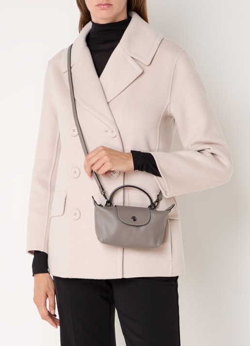 Longchamp Le Pliage Xtra handtas XS van leer met afneembare schouderriem - voorkant 6 grijs