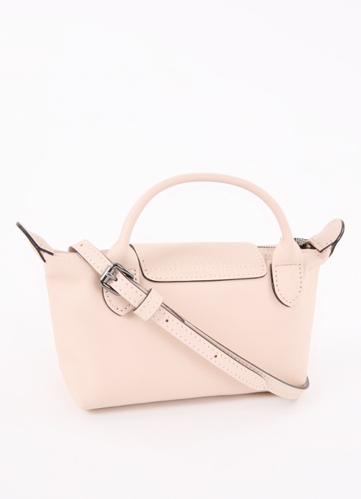 Longchamp Le Pliage Xtra handtas XS van leer met afneembare schouderriem - achterkant lichtroze