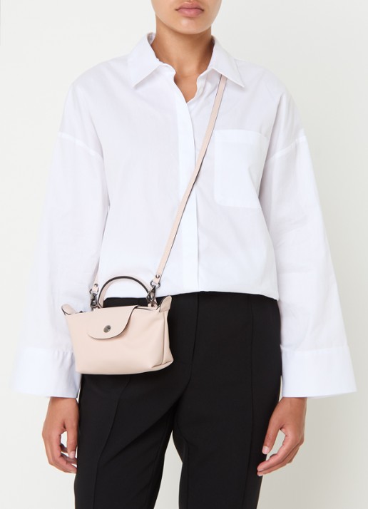 Longchamp Le Pliage Xtra handtas XS van leer met afneembare schouderriem - voorkant 6 lichtroze