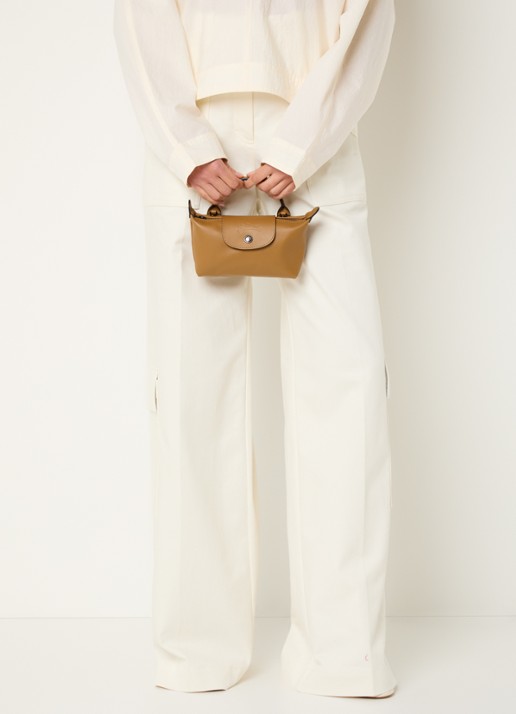 Longchamp Le Pliage Xtra handtas XS van leer met afneembare schouderriem - voorkant 2 cognac