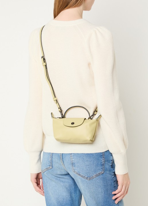 Longchamp Le Pliage Xtra handtas XS van leer met afneembare schouderriem - voorkant 3 lichtgroen