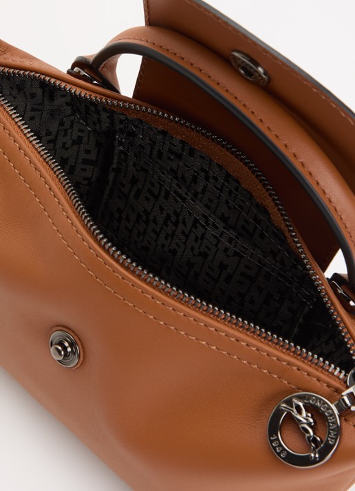 Longchamp Le Pliage Xtra handtas XS van leer met afneembare schouderriem - detail 5 oranjebruin