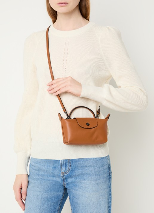 Longchamp Le Pliage Xtra handtas XS van leer met afneembare schouderriem - voorkant 4 oranjebruin