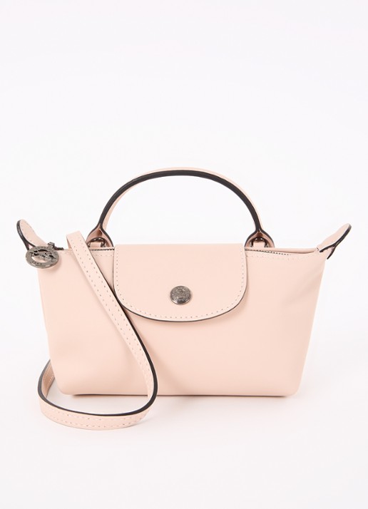 Longchamp Le Pliage Xtra handtas XS van leer - voorkant 4 lichtroze