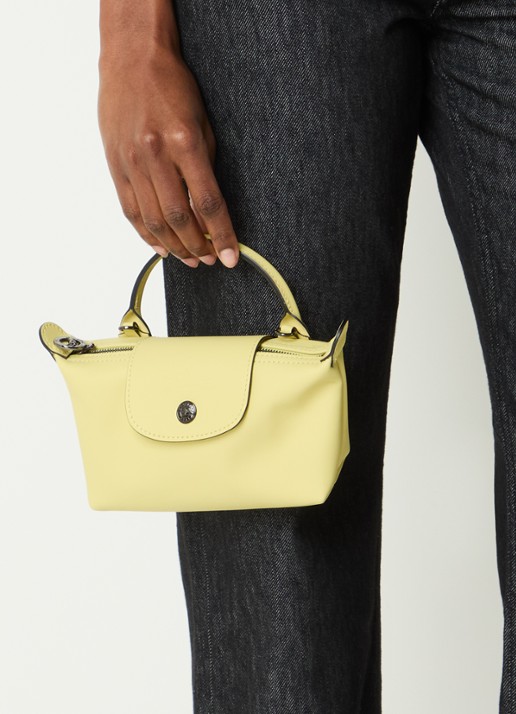 Longchamp Le Pliage Xtra handtas XS van leer - voorkant 6 geel