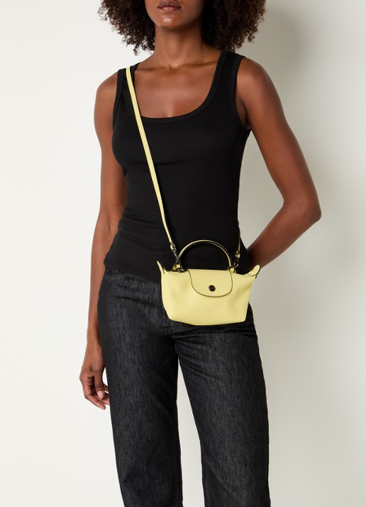 Longchamp Le Pliage Xtra handtas XS van leer - voorkant 7 geel