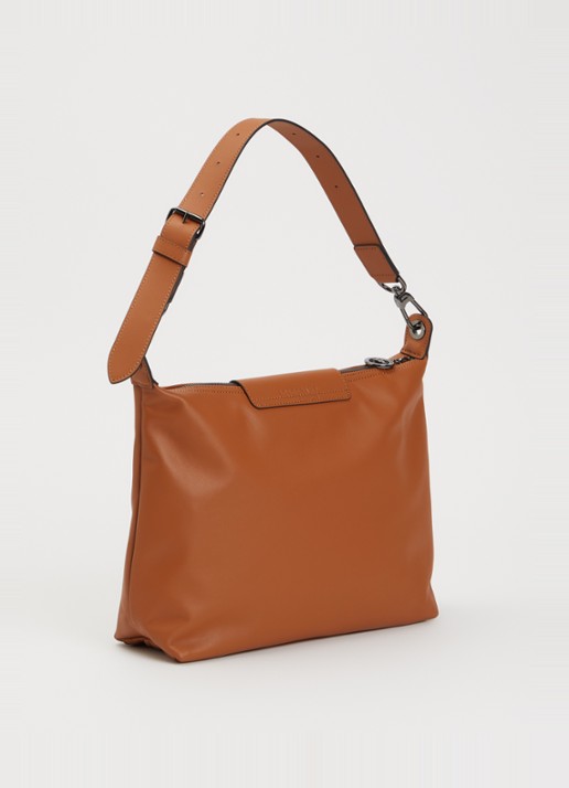 Longchamp Le Pliage Xtra schoudertas M van leer - achterkant 6 oranjebruin