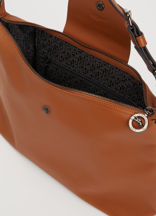 Longchamp Le Pliage Xtra schoudertas M van leer - detail oranjebruin