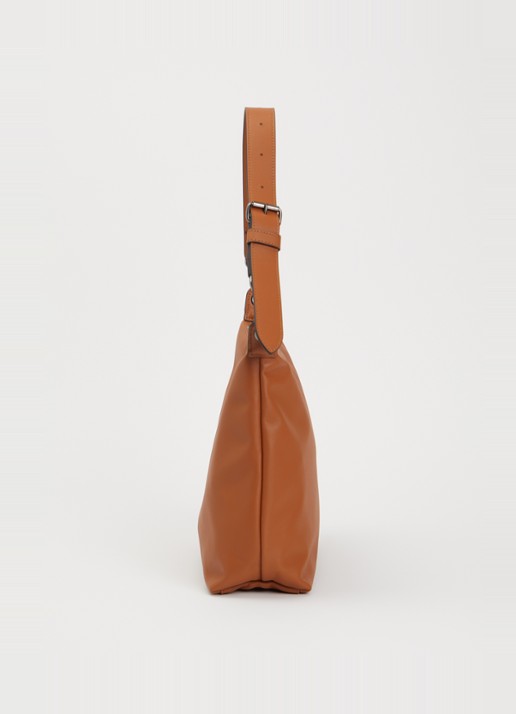 Longchamp Le Pliage Xtra schoudertas M van leer - detail 2 oranjebruin