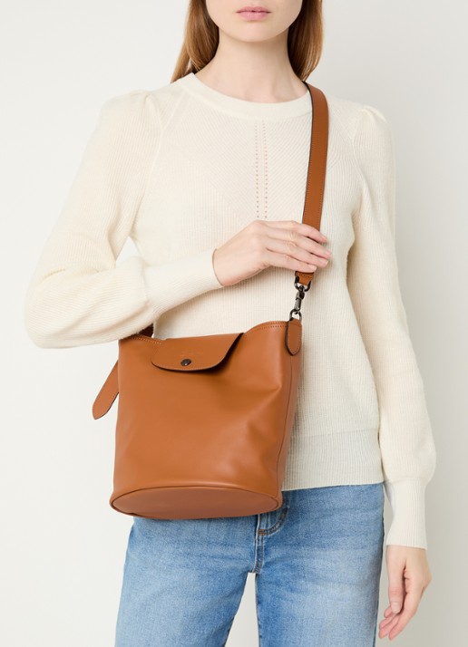 Longchamp Le Pliage Xtra schoudertas M van leer - voorkant 2 cognac
