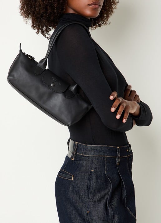Longchamp Le Pliage Xtra schoudertas M van leer - voorkant 6 zwart