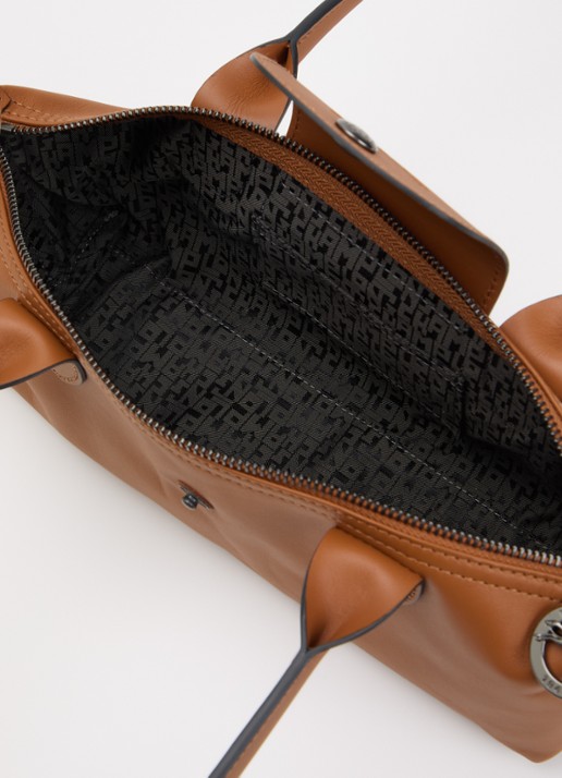 Longchamp Le Pliage Xtra schoudertas M van leer - detail oranjebruin