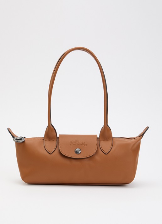 Longchamp Le Pliage Xtra schoudertas M van leer - voorkant 5 oranjebruin