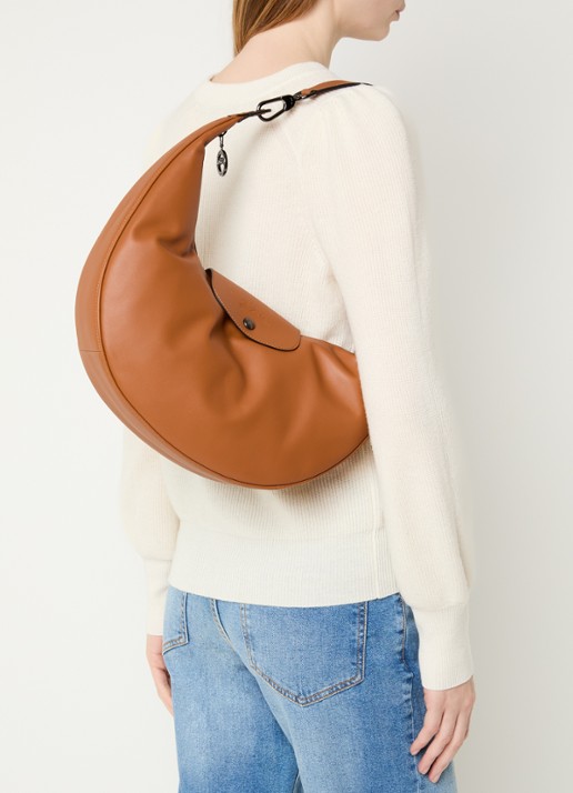 Longchamp Le Pliage Xtra schoudertas van leer - voorkant 6 cognac