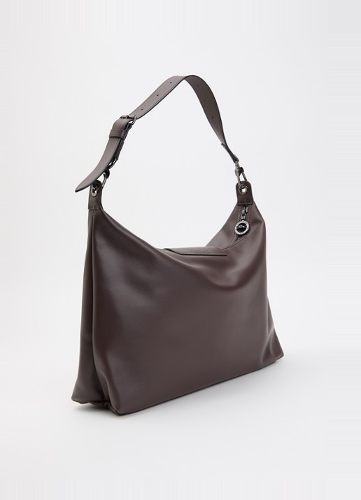 Longchamp Le Pliage Xtra schoudertas XL van leer - achterkant donkerbruin