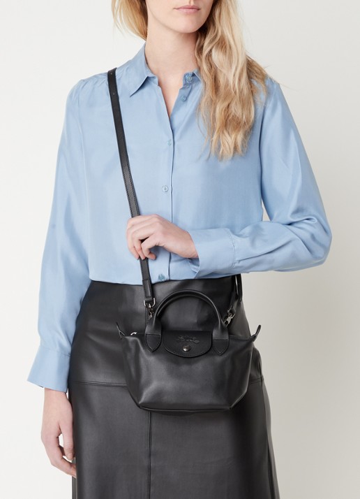 Longchamp Le Pliage Xtra XS handtas van leer - voorkant 2 zwart