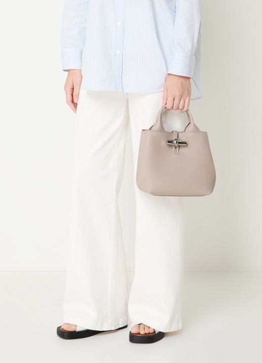 Longchamp Le Roseau handtas S van leer met afneembare schouderriem - voorkant 2 beige