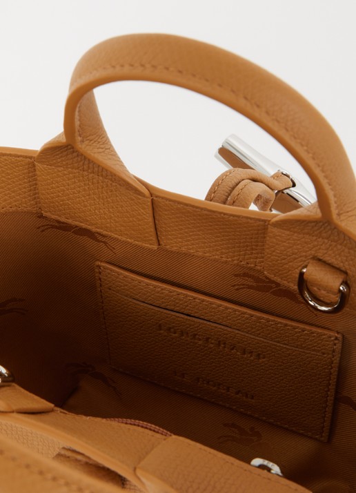 Longchamp Le Roseau handtas XS van leer met afneembare schouderriem - detail 4 donkeroranje