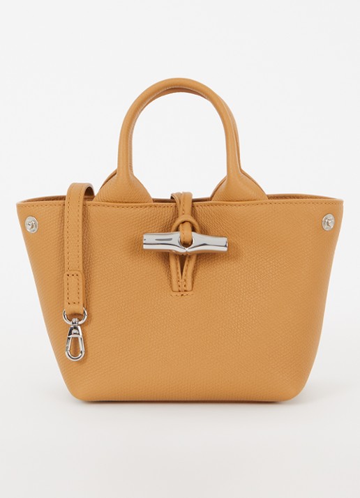 Longchamp Le Roseau handtas XS van leer met afneembare schouderriem - voorkant donkeroranje