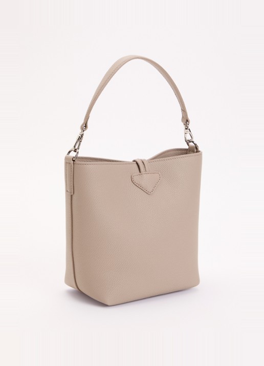 Longchamp Le Roseau handtas XS van leer met afneembare schouderriem - achterkant beige