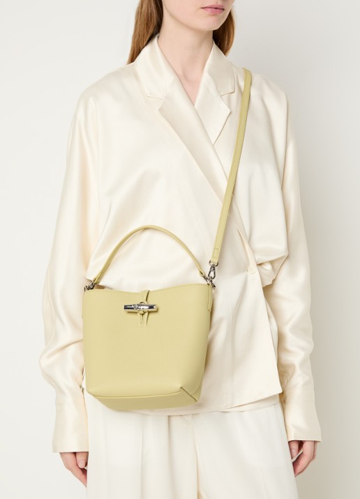 Longchamp Le Roseau handtas XS van leer met afneembare schouderriem - voorkant 3 lichtgroen