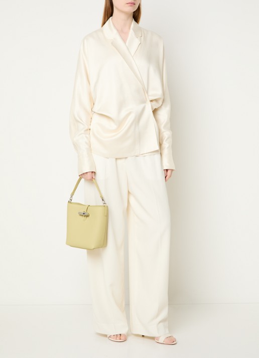 Longchamp Le Roseau handtas XS van leer met afneembare schouderriem - voorkant 4 lichtgroen