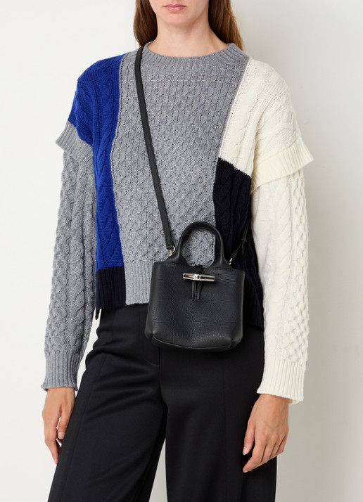Longchamp Le Roseau handtas XS van leer - voorkant 5 zwart