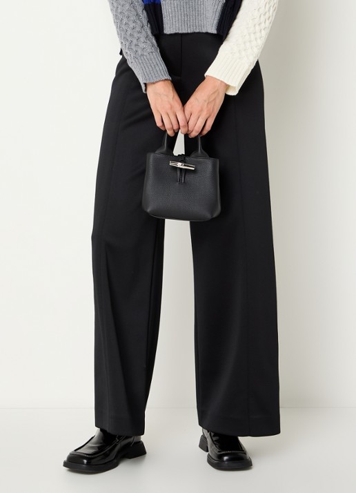 Longchamp Le Roseau handtas XS van leer - voorkant 6 zwart