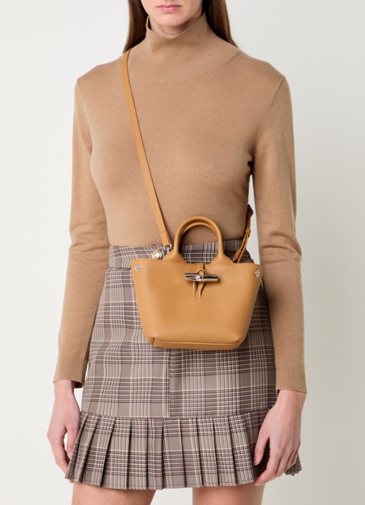 Longchamp Le Roseau handtas XS van leer - voorkant 3 donkeroranje