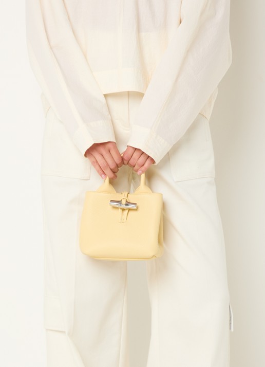 Longchamp Le Roseau handtas XS van leer - voorkant 5 geel