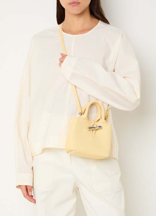 Longchamp Le Roseau handtas XS van leer - voorkant 6 geel