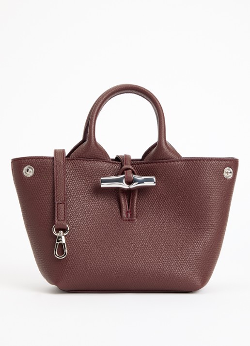 Longchamp Le Roseau handtas XS van leer - voorkant bordeauxrood