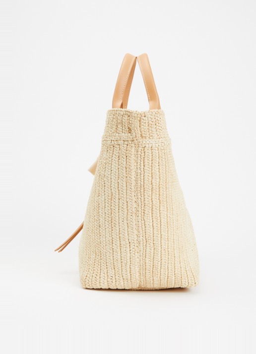 Longchamp Le Roseau schopper L van raffia met kalfsleren details - detail 4 beige